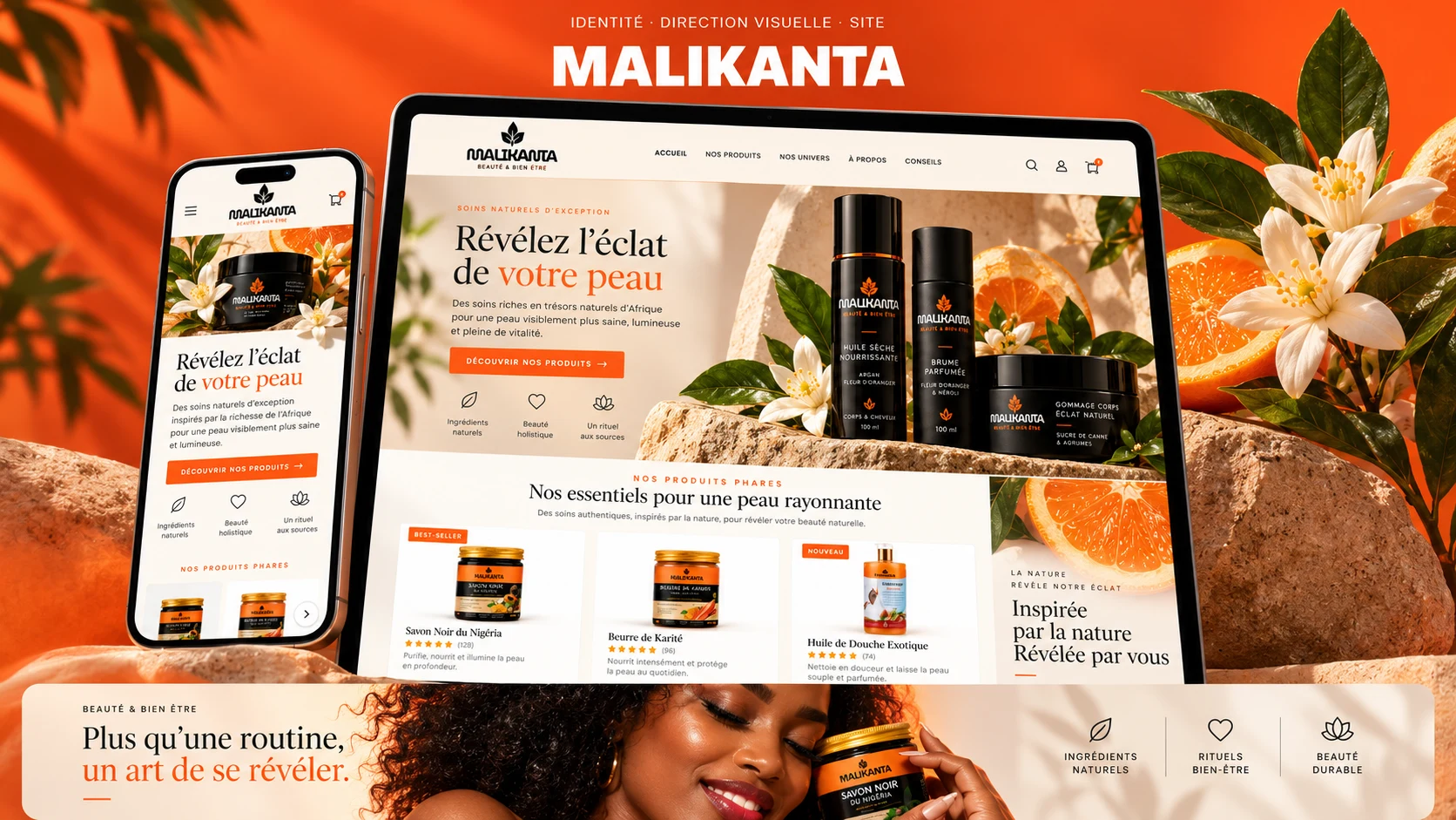 MALIKANTA : site e-commerce de cosmétiques naturels, tablette et mobile